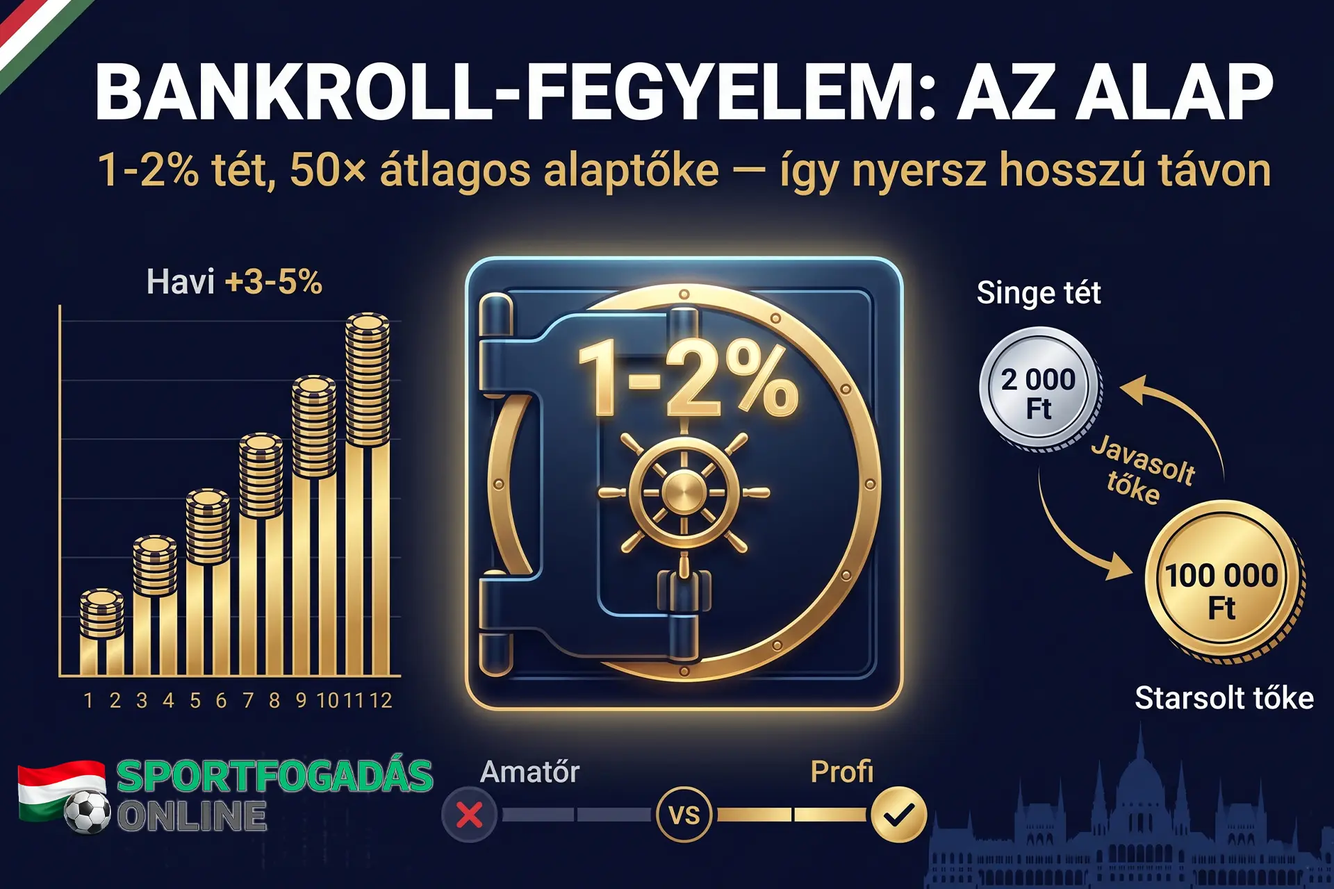 Bankroll-fegyelem: az alap - 1-2 százalékos tét és hosszú távú növekedés